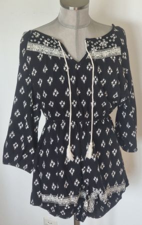 S M 36 38 BAND OF GYPSIS kurzer Jumpsuit langarm Shorts Visc