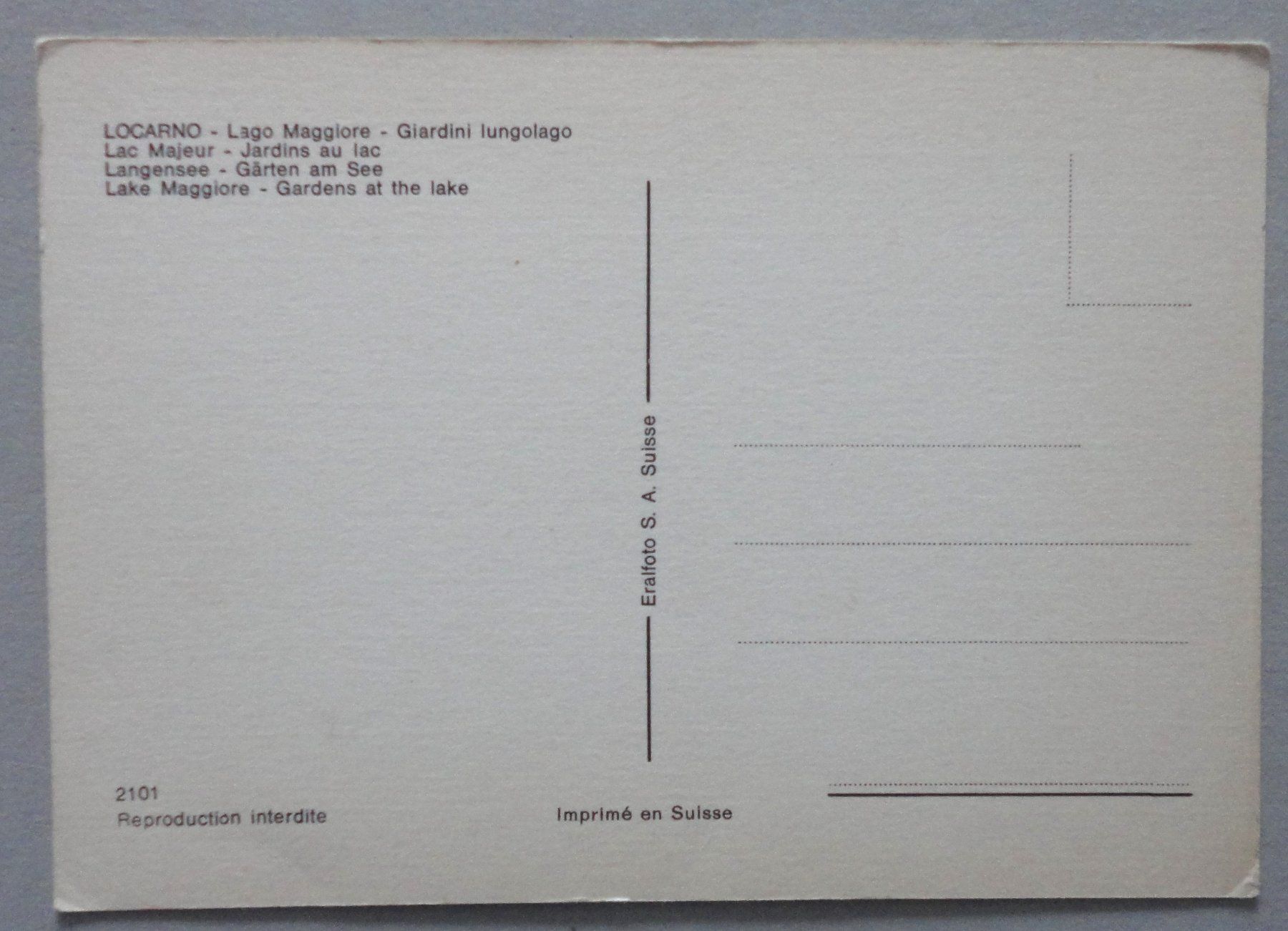 Cartoline postali: Locarno - Lago Maggiore - Giardini lungolago – Usato da Fétigny venduto da Billy2miny 1