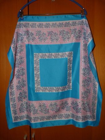 Foulard Askol scarf, weiss-türkis-rosa, 65x67cm