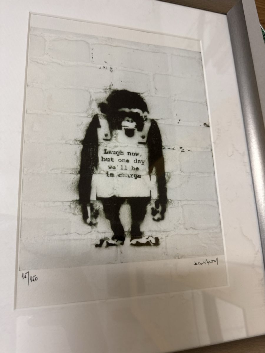 Grafiken & Lithographien: Gerahmtes Bild Affe mit Spruch "Laugh now" – Gebraucht aus Meienberg von sony252 1