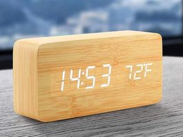 Digital Wecker Holz LED Uhr mit Temperatur Tisch Schlafzimer