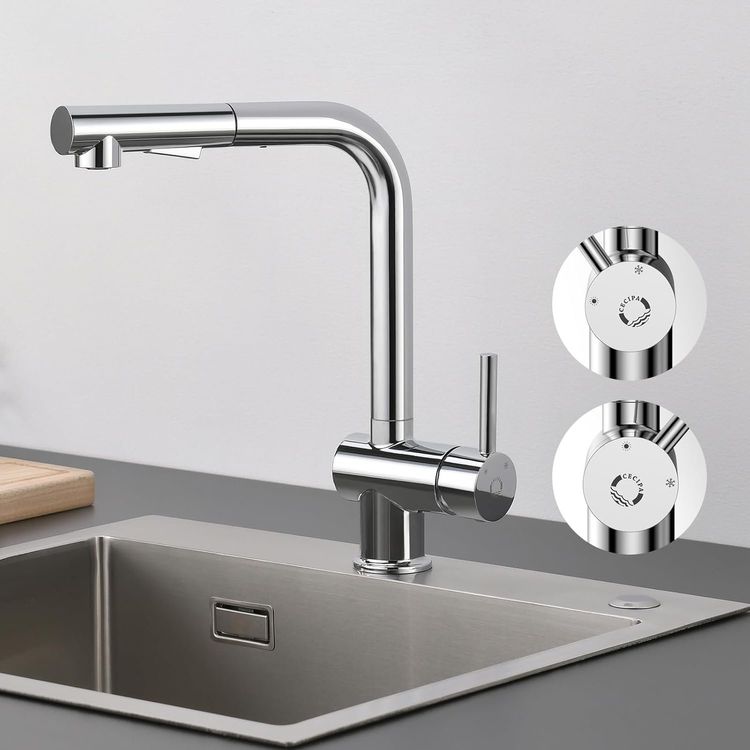 GULICA Küchenarmatur Mit Herausziehbarer Brause – Gebürstetes Nickel, 360° Schwenkbar, 2 Wassermodi | Einloch-Montage