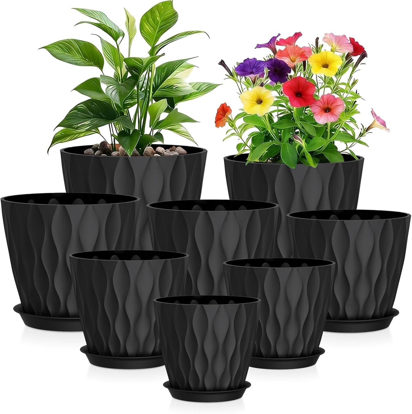 Vasi per fiori: Blumentöpfe 8er Set Pflanztöpfe mit Untersetzer Schwarz – Nuovo e nell'imballaggio originale da Neuhausen venduto da apo_zn9s