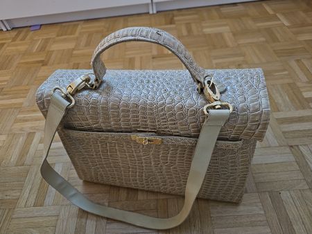 Elegante Vintage Handtasche Kroko-Optik, beige, Top Zustand
