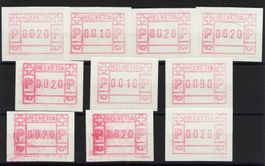1984: Lot mit 10 ATM Abarten "Druck auf Gummiseite"