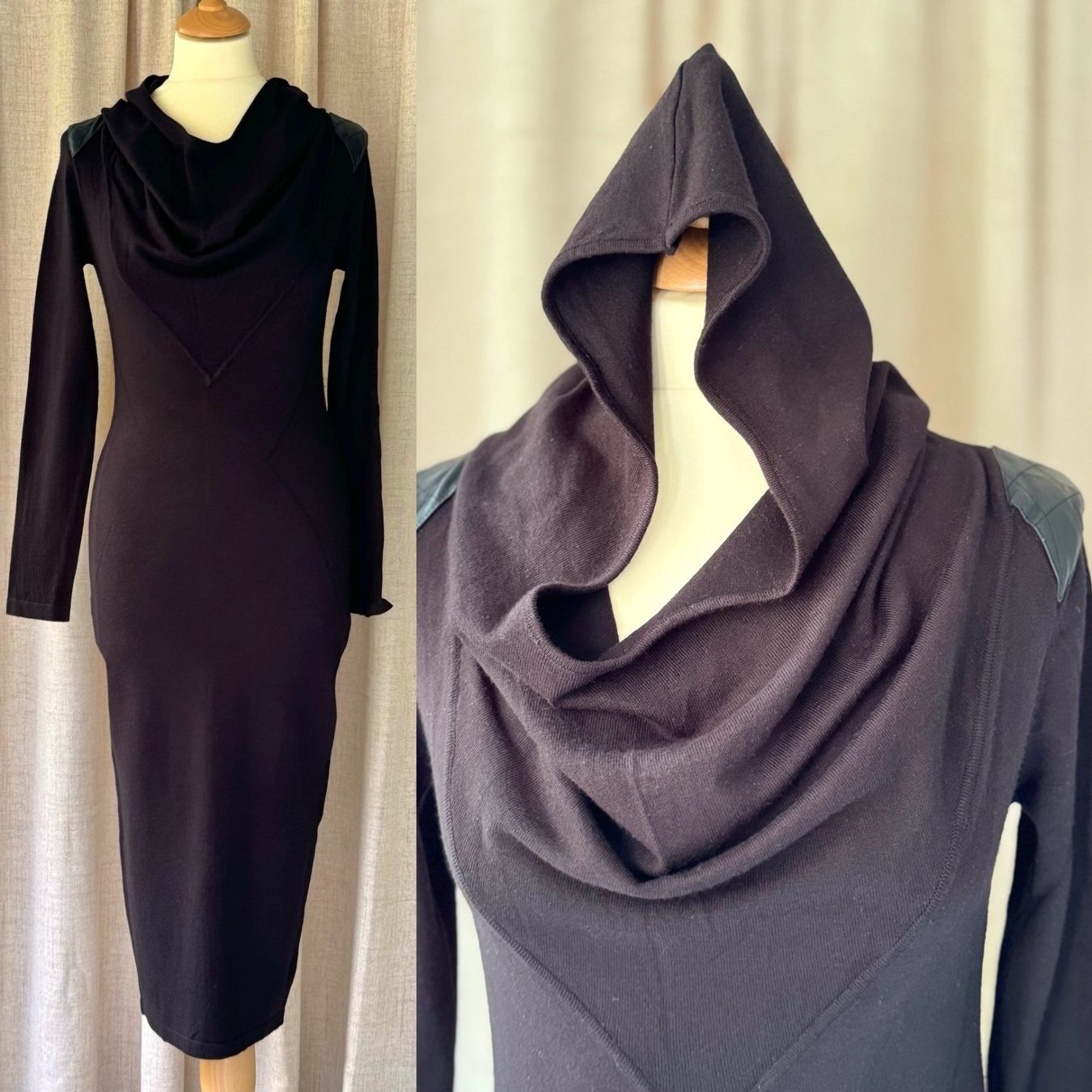 Morgan Vestiti: Taille S - Robe mi-mollet noir à capuche drapé fendue – Nuovo (secondo la descrizione) da Genève venduto da Reveur