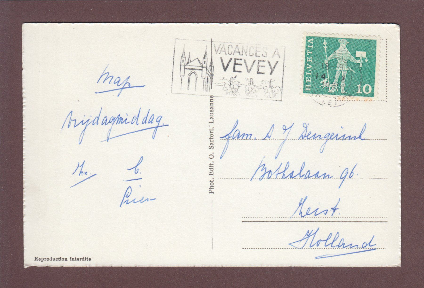 Cartoline postali: VEVEY - La Grenette - 1960 – Usato da Pully venduto da nicecards 1