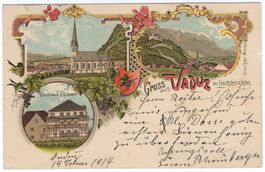 Gruss aus VADUZ - seltene Lithokarte von VADUZ nach WELS