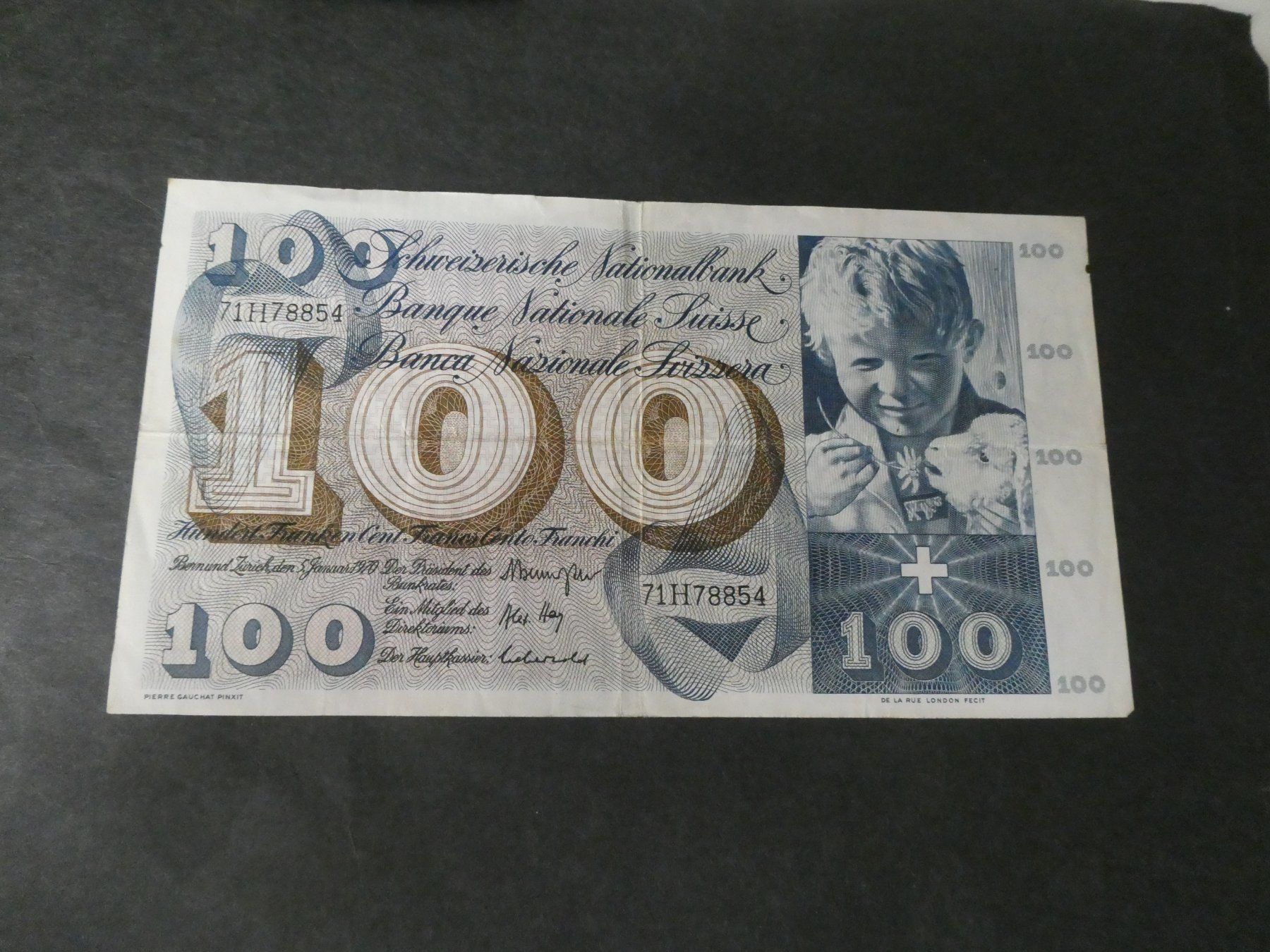 Banconote: Schweiz 1970, 100 Franken – Usato da Hinterforst venduto da Rohusri