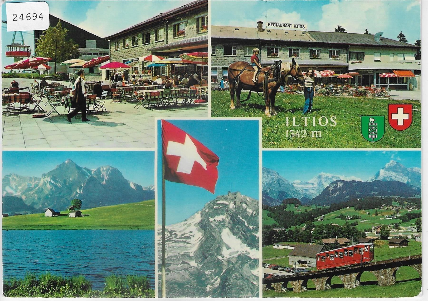 Cartoline postali: Iltios - Talstation, Restaurant, Bahn – Antico da Ettingen venduto da Kartenplanet