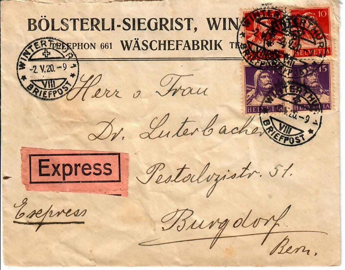 Alle Briefmarken: Express Brief, Winterthur 1920 – Gebraucht aus Hochdorf von Ziegel-16