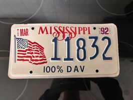 USA Kennzeichen Mississippi 1992 RARE VETERAN Nummernschild