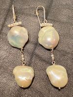 Stuning XLarge Baroque Pearls Drop Earrings 18K White Gold