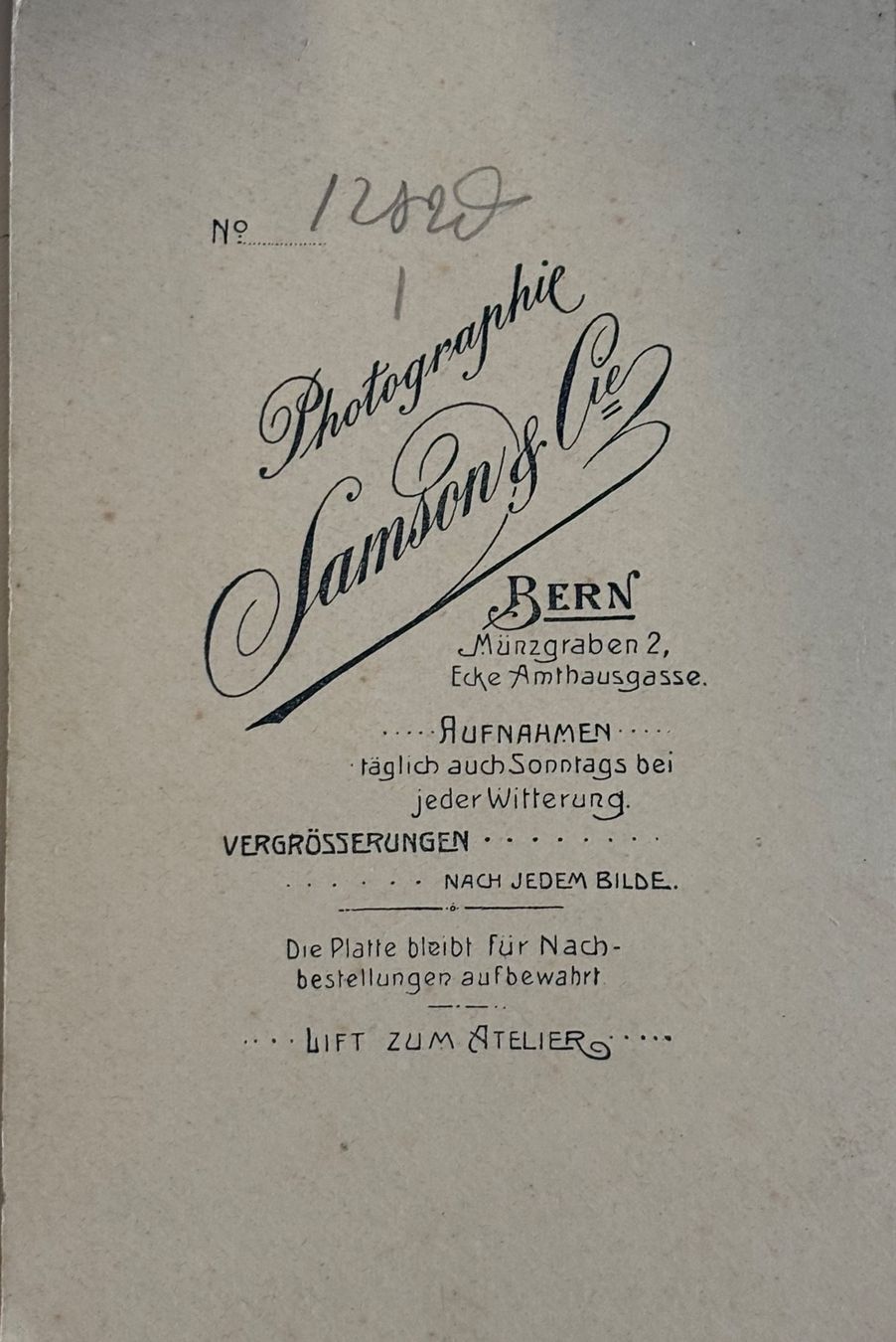 Ansichtskarten: Kabinettfoto, Samson Bern, Mann – Gebraucht aus Frauenfeld von Merk52 1