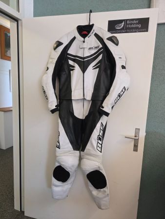 Motorradkombi Leder Weiss Schwarz Grösse 52