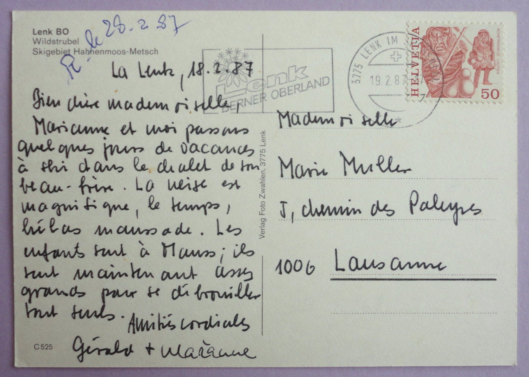 Cartoline postali: Lenk BO – Usato da Fétigny venduto da Billy2miny 1