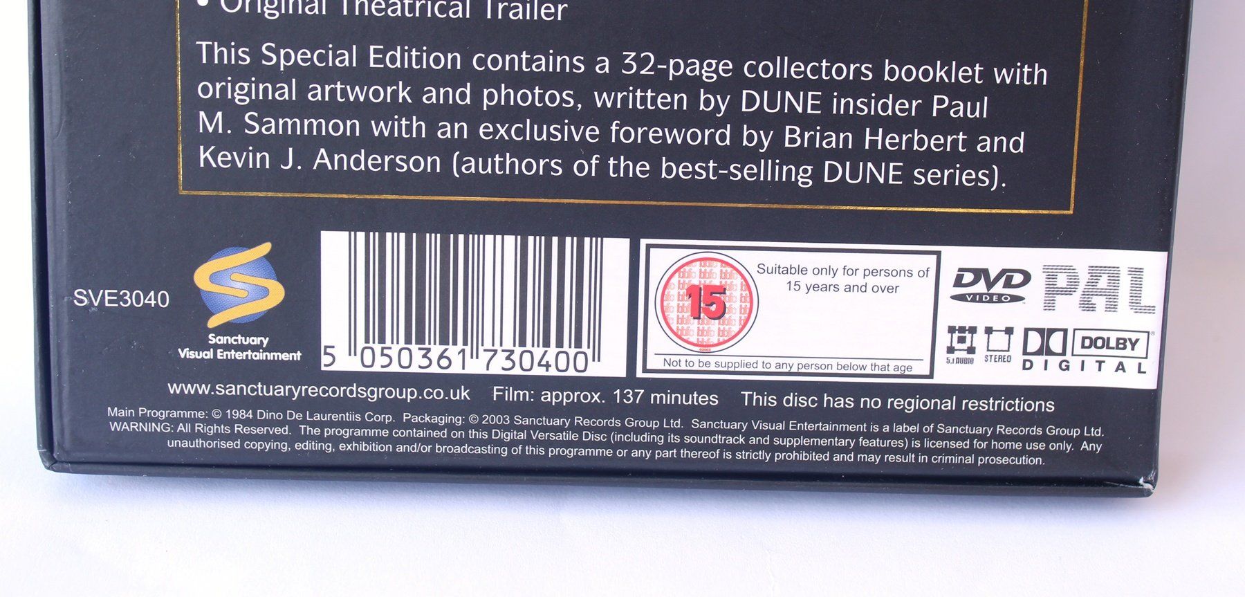 Tutti i DVDs: DVD Dune Two-disc Special Edition Science-Fiction von 2003 – Usato da Zürich venduto da Auctionata 2