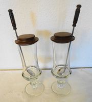 2er Set Antike Gläser mit Loeffel & Holz Deckel Kafi Lutz