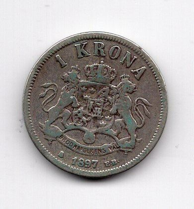 Alle Münzen: (2281) Schweden, 1 Krone 1897 – Gebraucht aus Rüthi (Rheintal) von erdnuessli1