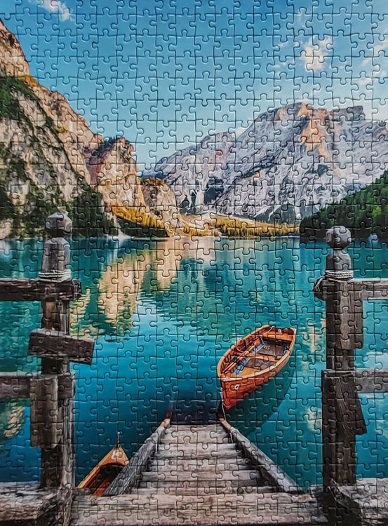 Uncompleted Landscape Puzzle, Jigsaw Pieces. Mountains And Lake Stock Image - Image Of Pieces