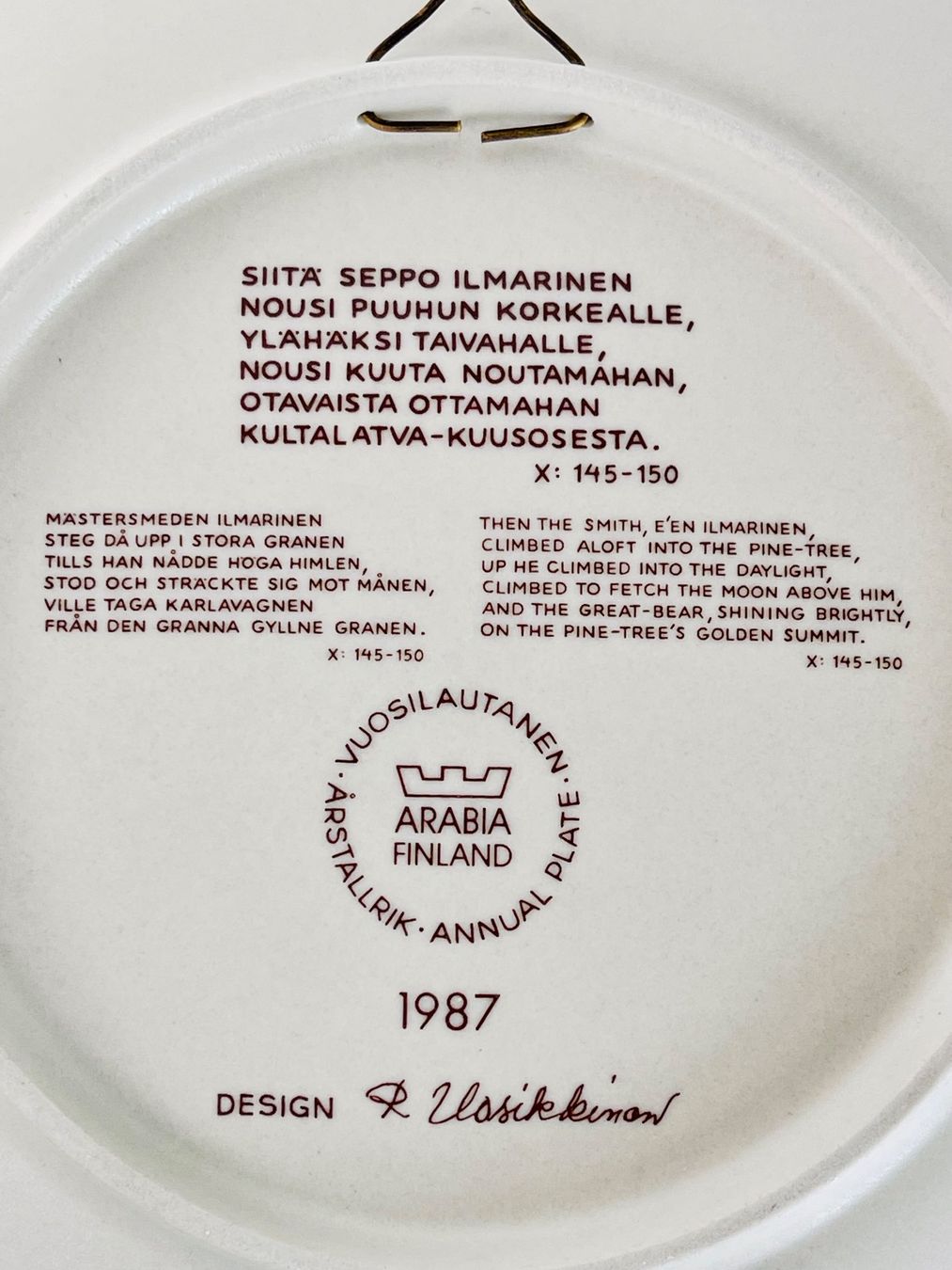 Arabia Teller: Sammelteller 1987 ARABIA FINLAND Kalevala Serie – Gebraucht aus Zürich von Arche_Brockenhaus 4