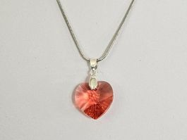 Damenhalskette Swarovski Kristall Herz Anhänger Rosa/Peach