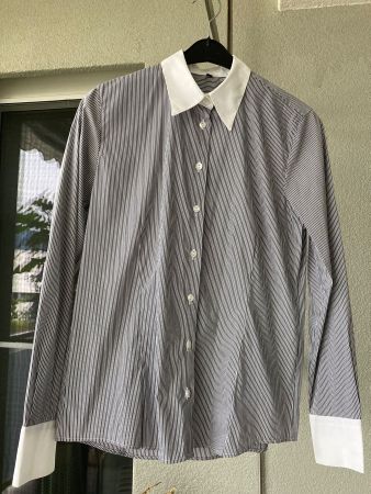 Elegante Metzler Damenbluse, schwarz-weiss gestreift, Gr. 38