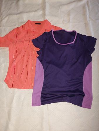 Damen Blusen Kurzarm Lila Koralle Grösse M Set
