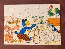 Globi Puzzle Holz alt 15 Teile Maler mit Unterlage Rarität