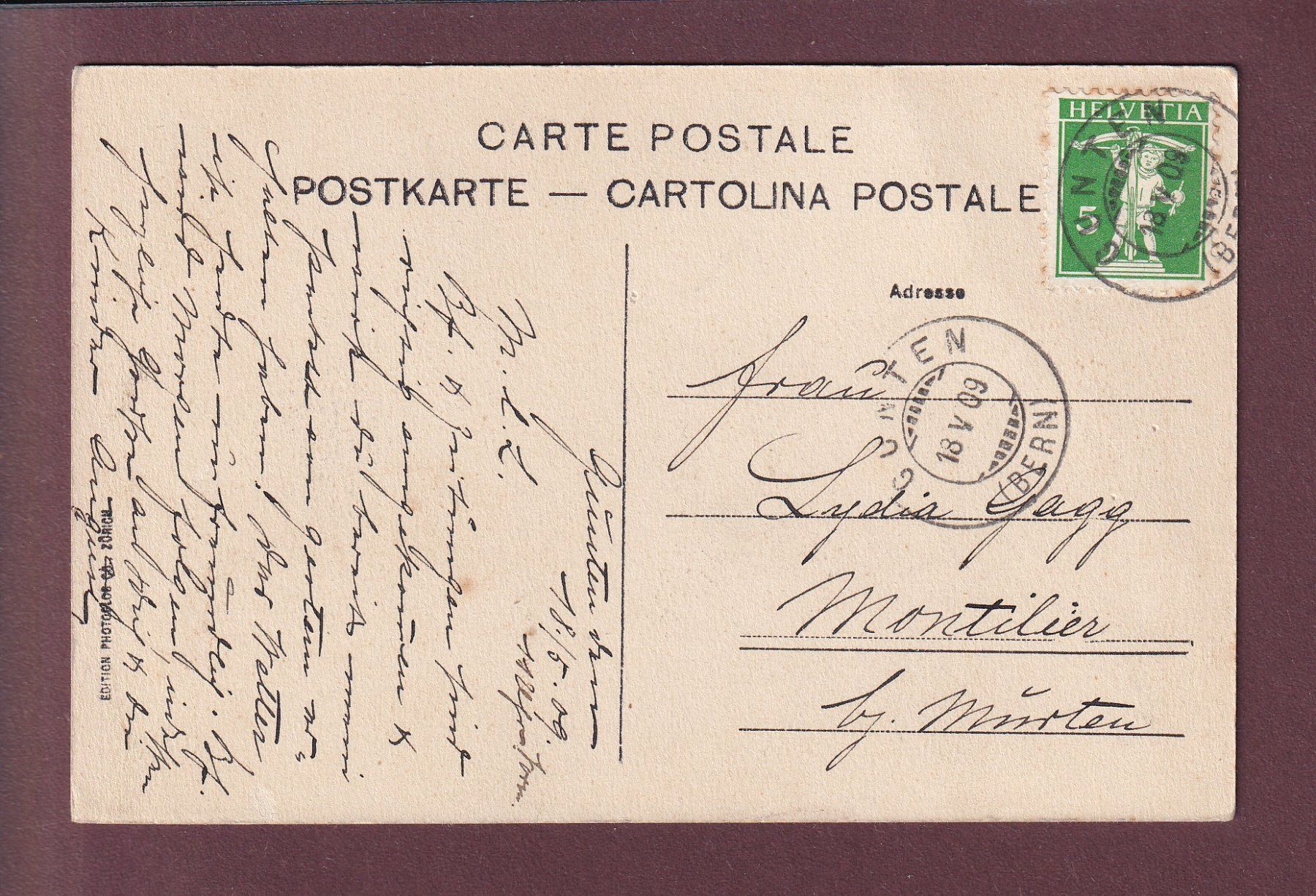 Cartoline postali: THUNERSEE - Segelboot - 1909 – Usato da Pully venduto da nicecards 1