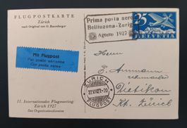 FLUGPOSTKARTE, BELLINZONA - ZÜRICH 1927