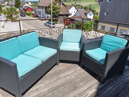Gartensitzgruppe Sofa 2 Sessel türkis