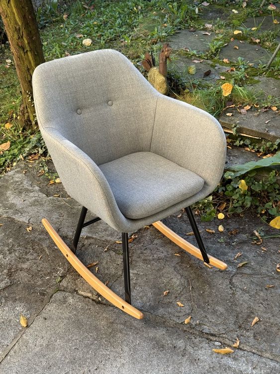 Fauteuil à Bascule Vintage En Bois Cannage, Années 60-70, Assise Cannée D'origine