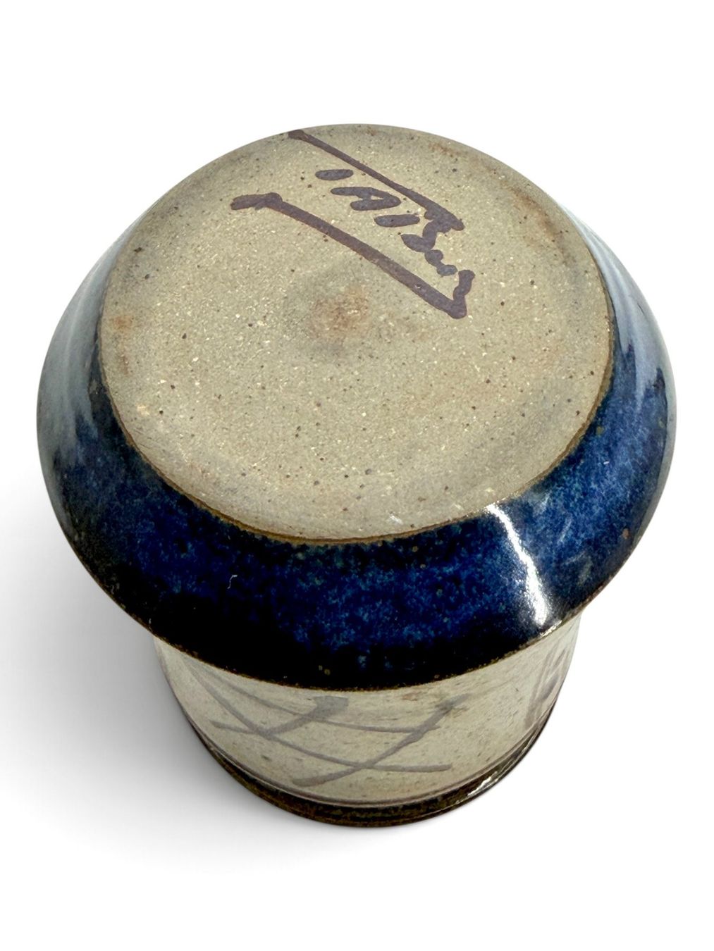 Vasi & Recipienti: Vase grès émaillé signé Décor abstrait bleu cobalt et beige – Usato da Cossonay-Ville venduto da Antiquora 8