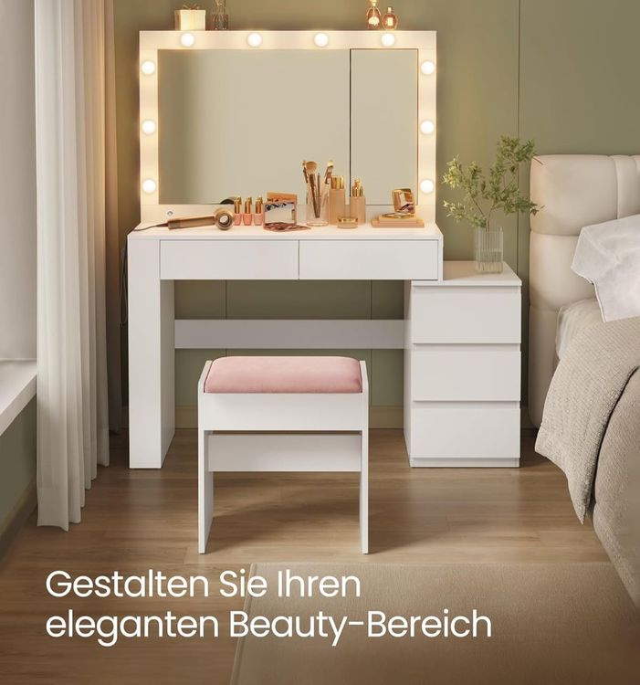 Schminktisch mit LED Beleuchtung und Spiegel Weiss GLAMORA 3