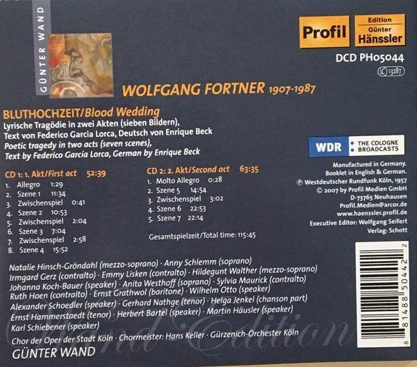CD: Wolfgang Fortner - Bluthochzeit – Usato da Grüningen venduto da azulblanco 1