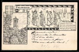 Lithographie Colombier, Tour et cortège