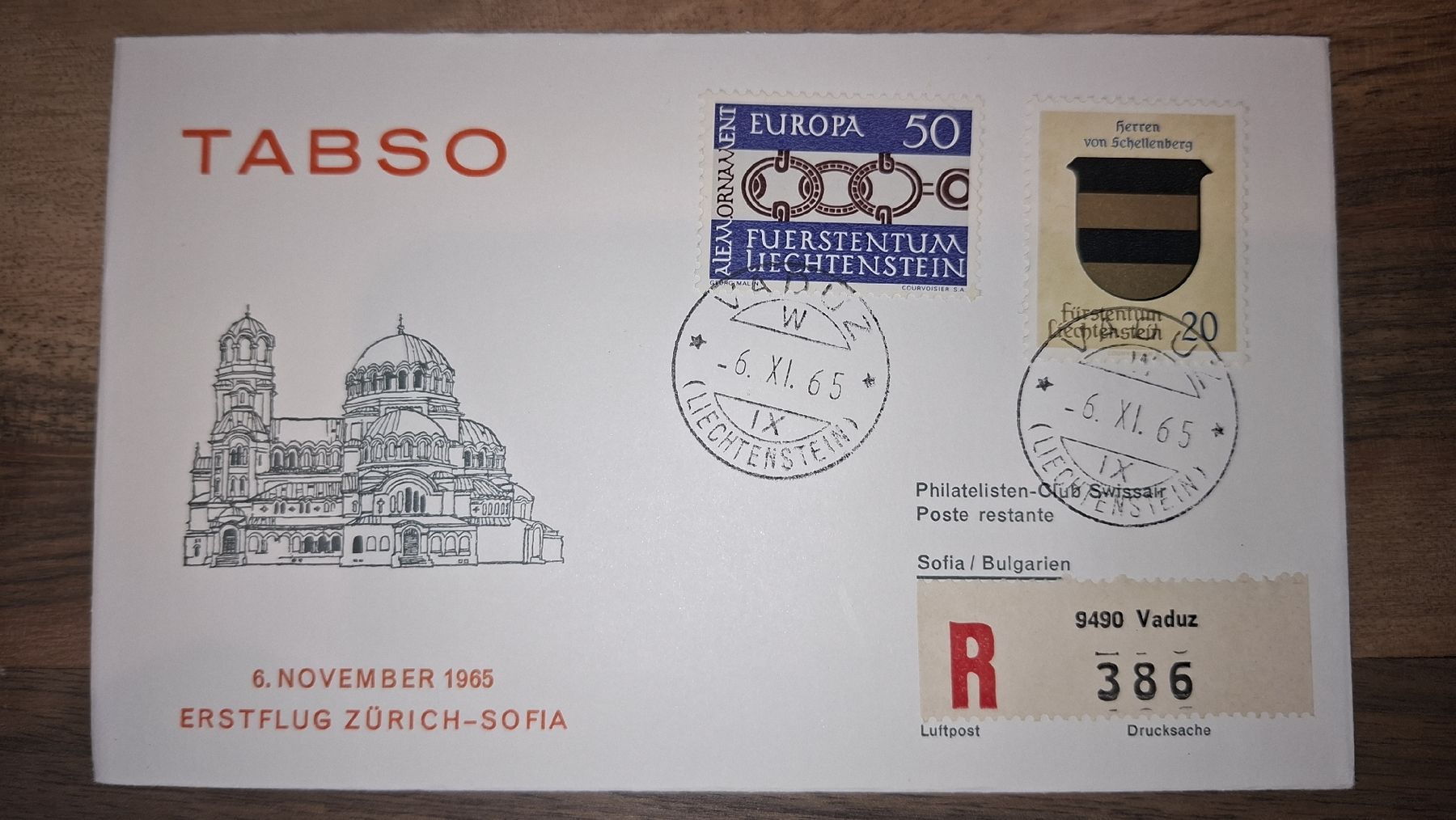 Tutti i francobolli: Swissair Zürich - Sofia 06.11.1965 – Usato da Balgach venduto da SIMEON27