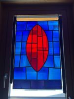 Glasbild Fensterbild Bleiglas Rot/Blau, Top Zustand!