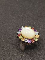 Vintage 925er Silber Ring bunte Edelsteine, Natur Mondstein