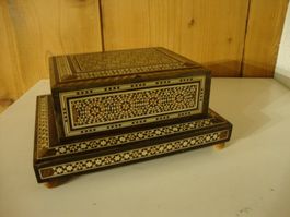 Rare Vintage Perlmutt Musikdose / Zigarettenspender Holzbox