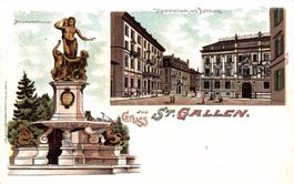Gruss aus St. Gallen. Kantonalbank und Rathaus