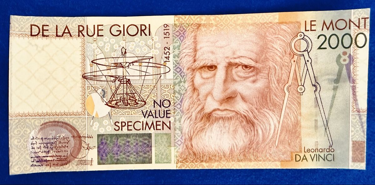 Banknoten: **LEMONT 2000 Leonardo da Vinci Specimen Banknote NO VALUE** – Gebraucht aus Langrickenbach von MeUs74