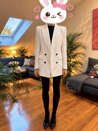 Double Breasted Blazer in White, Size S