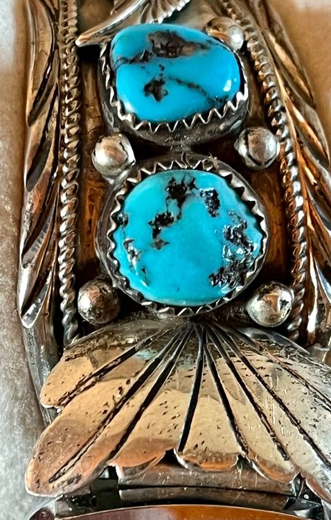 Navajo Indianerschmuck Haarspange - Bärentatzen Mit Türkisen In 925 Sterling Silber