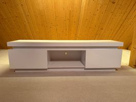 Modernes TV-Lowboard / TV-Möbel Hochglanz Weiss mit RGB-LED-
