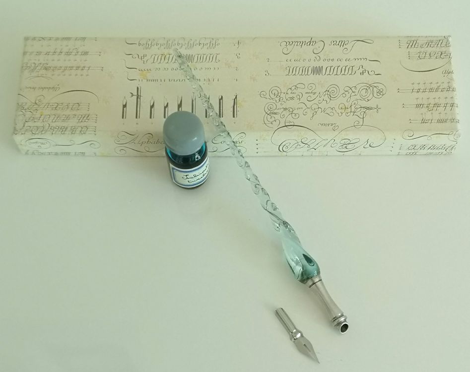 2x Pfauenblauer Glas-Tauchstift Vintage - Kalligraphie-Füller Für Kunst & Schrift