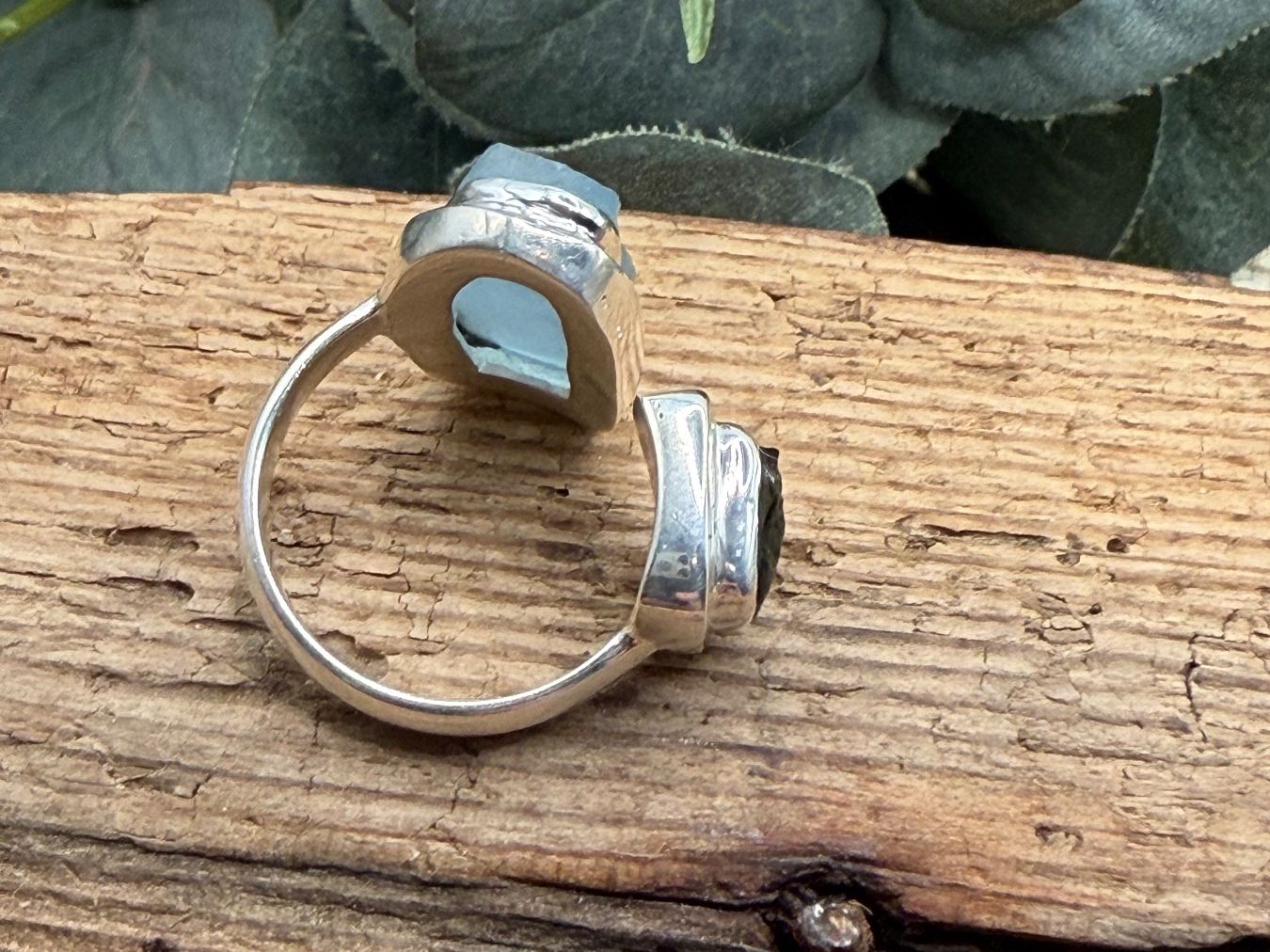 Bagues: Silber Ring mit rohem Aquamarin und Moldavit – Neuf (Voir description) à Luzern par S.Kern01 4