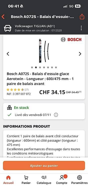 Tutti pezzi di ricambio auto: Balais essui glace – Usato da Couvet venduto da gil87 2