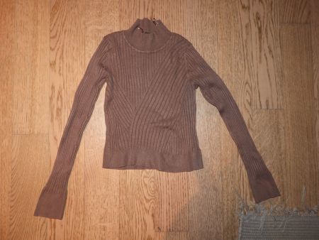 Damen Pullover gerippt braun Stehkragen, Grösse XS
